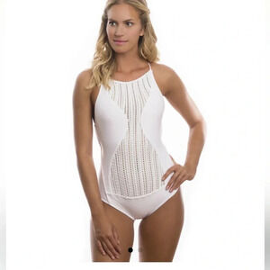 Despi Women’s White Openwork One-Piece Swimsuit Size Medium White